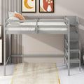 Gray Full Size Multi-Functional Wooden Loft Bed with Built-in Storage Wardrobe and Staircase Guardrails No Box Spring Required Grey Mission Craftsman Vintage Unisex Space Pine Finish