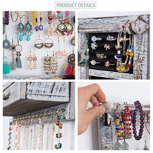Jewelry Wall Organizer with Drawers, Earring and Necklace Holder (Brown) Z962002