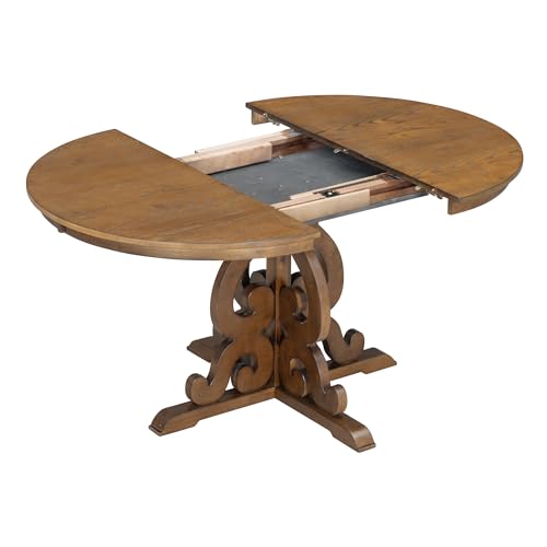 5-Piece Farmhouse Wood Dining Table Set with 4 Upholstered Chairs, Brown R402