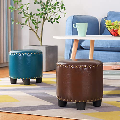 Round Rivet Footrest PU Ottoman Stackable Footstool for Living Room Bedroom T324699