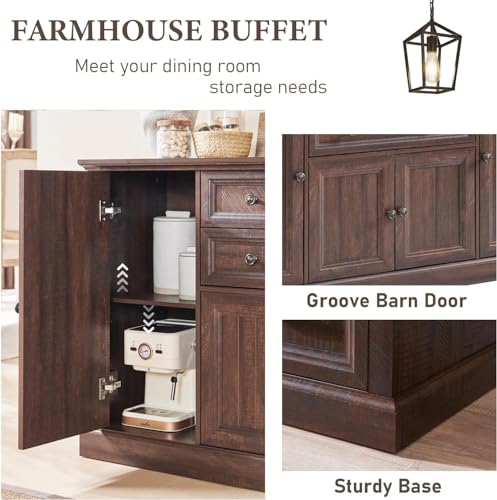 Farmhouse 58" Buffet Cabinet with Storage, 34" Tall Coffee Bar Cabinet, Brown V8629