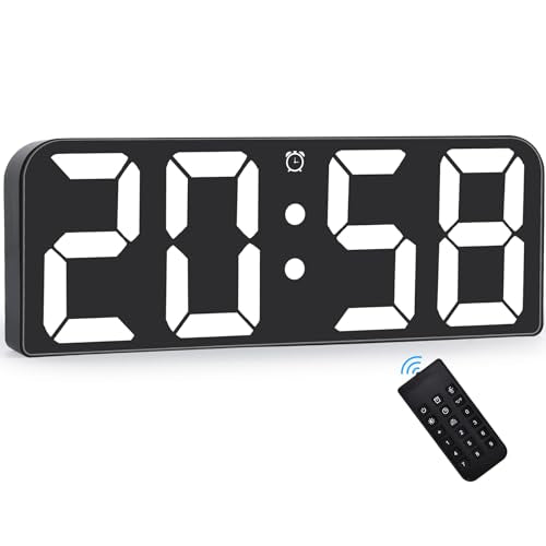 SZELAM Digital Wall Clock, 9.6” LED Large Digital Alarm Clock with Remote Control, 3 Inch Font, Desk Modern Electric Wall Clock for Living Room Bedroom Garage Decor Teens Elderly - Red