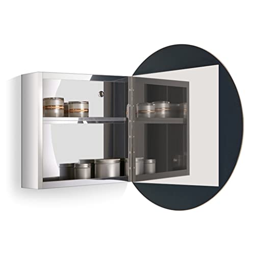 White Round Bathroom Mirror Cabinet with Storage, 63x12x63cm F498