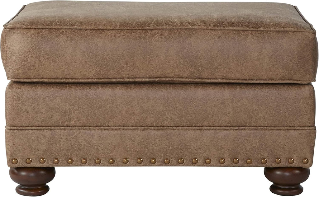 Roundhill Furniture Leinster Faux Leather Ottoman with Antique Bronze Nailheads U5083