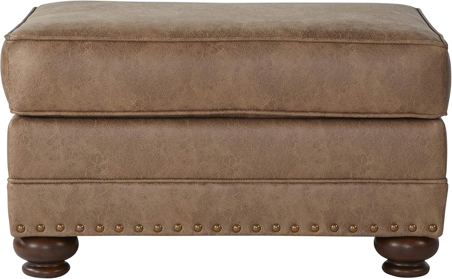 Roundhill Furniture Leinster Faux Leather Ottoman with Antique Bronze Nailheads U5083