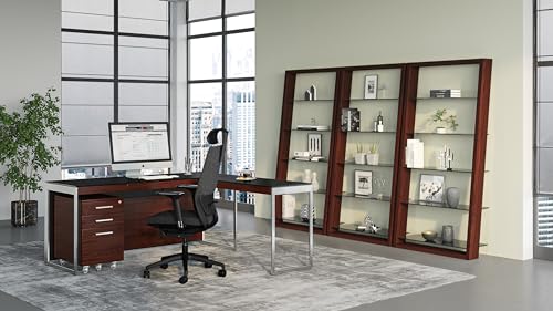 BDI Furniture Eileen Leaning Shelf with 5 Tempered Glass Shelves, Charcoal Stained Ash E1788