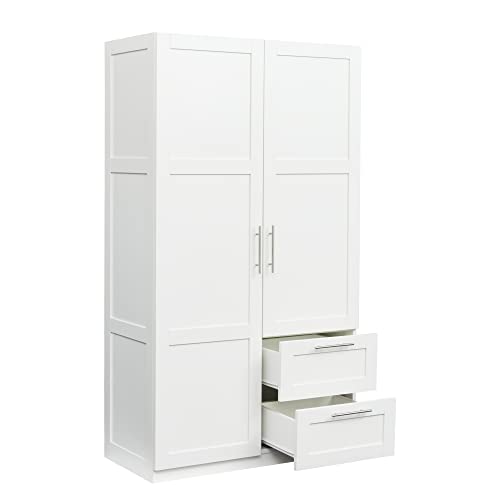 Kitchen Pantry Storage Cabinet with 2 Doors and 2 Drawers, White O87191