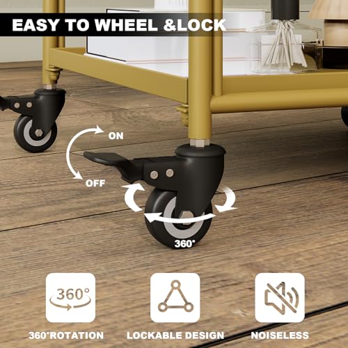 XIV Bar Cart with Wheels, Metal Kitchen Storage Cart, Black V33108