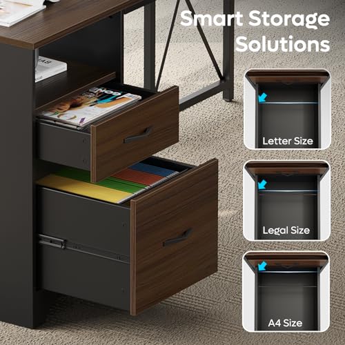 Bestier L Shaped Desk with File Drawers, 63" x 47" Office Computer Desk, Gray L48241