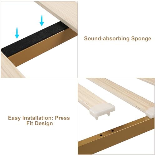King Bed Frame with Headboard, Faux Leather, Tufted, No Box Spring Needed A8278