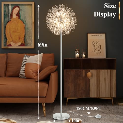 BesLowe 69'' Crystal Floor Lamp with 9 LED Bulbs, Chrome X8132