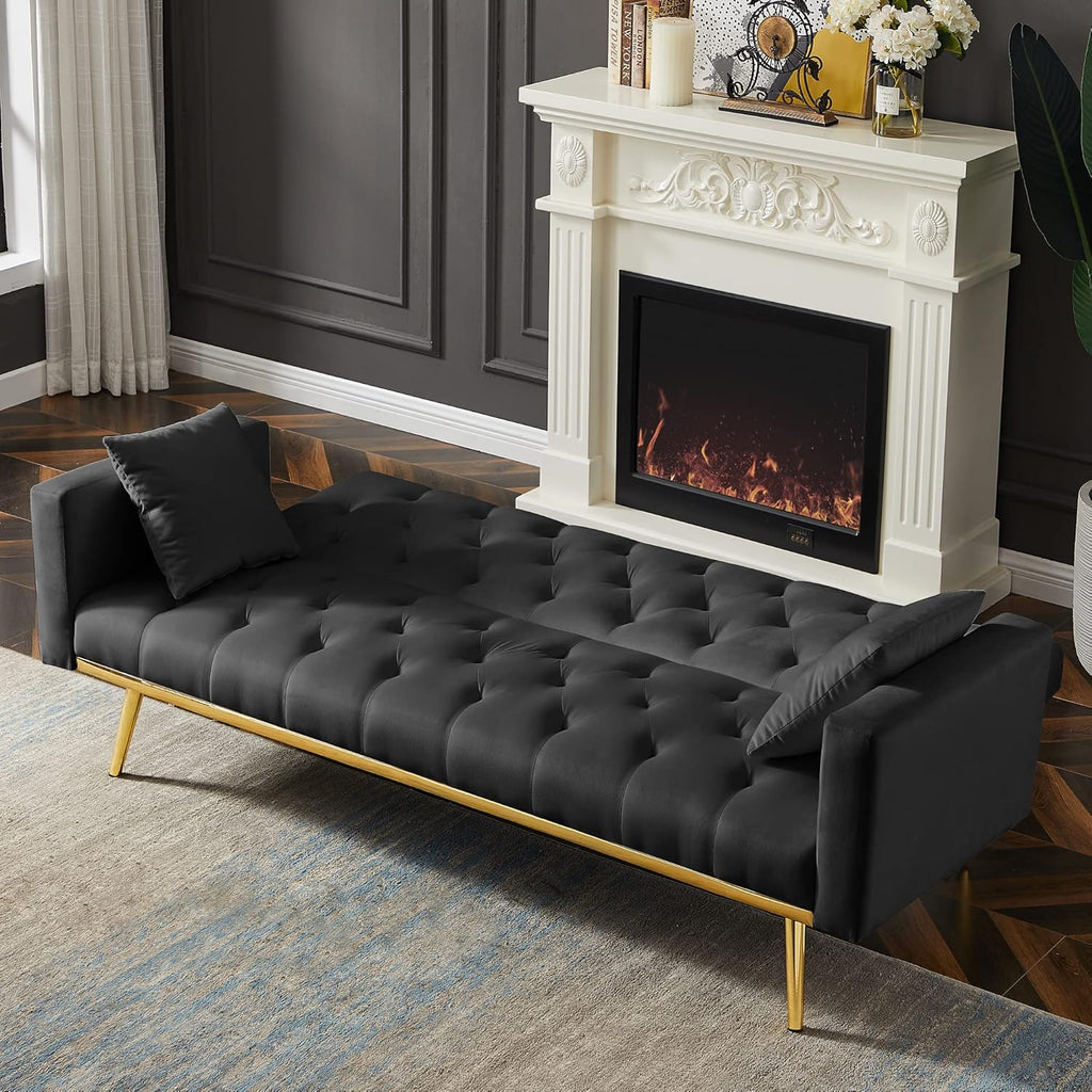 Black Convertible Folding Futon Sofa Bed for Compact Living Space U10765