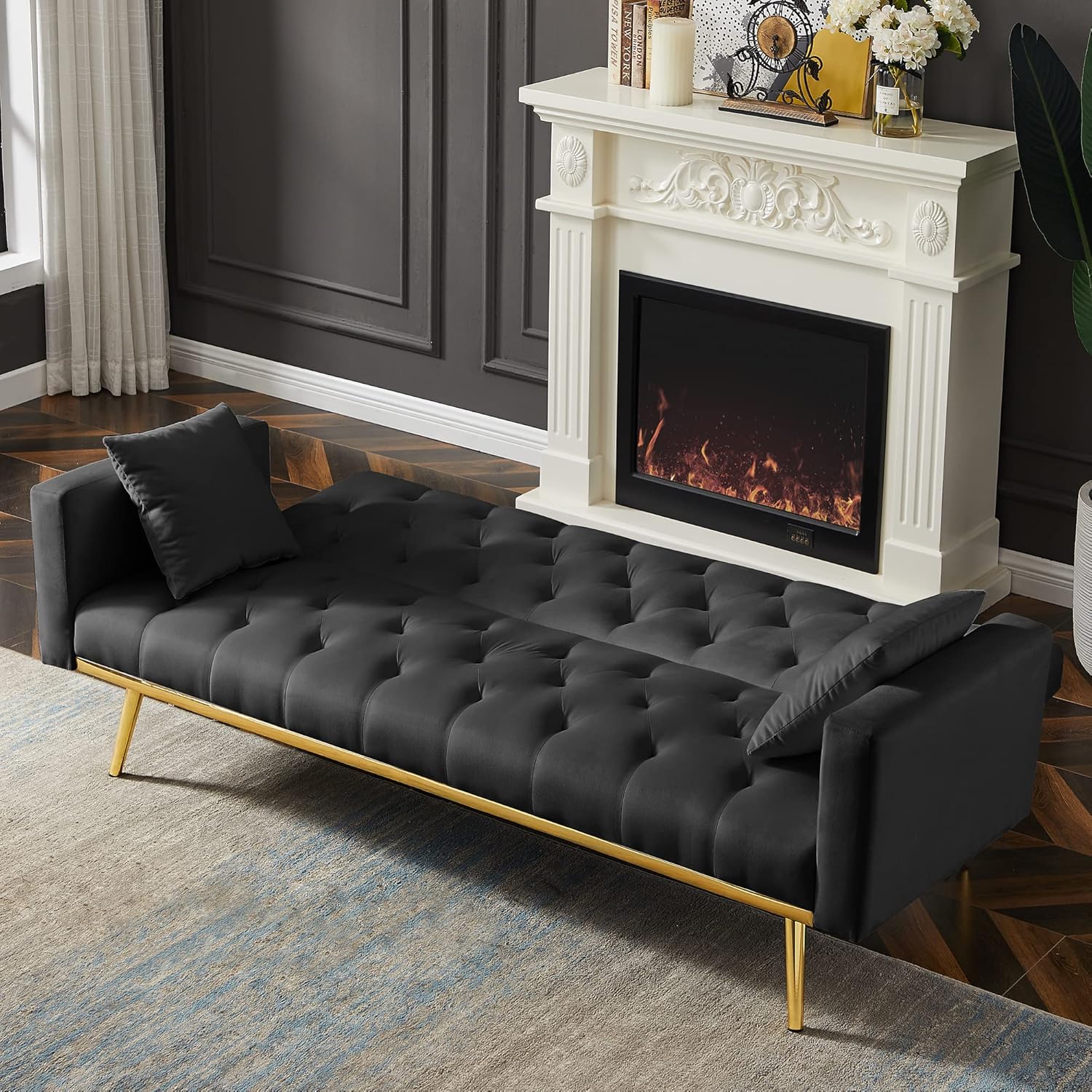 Black Convertible Folding Futon Sofa Bed for Compact Living Space U10765