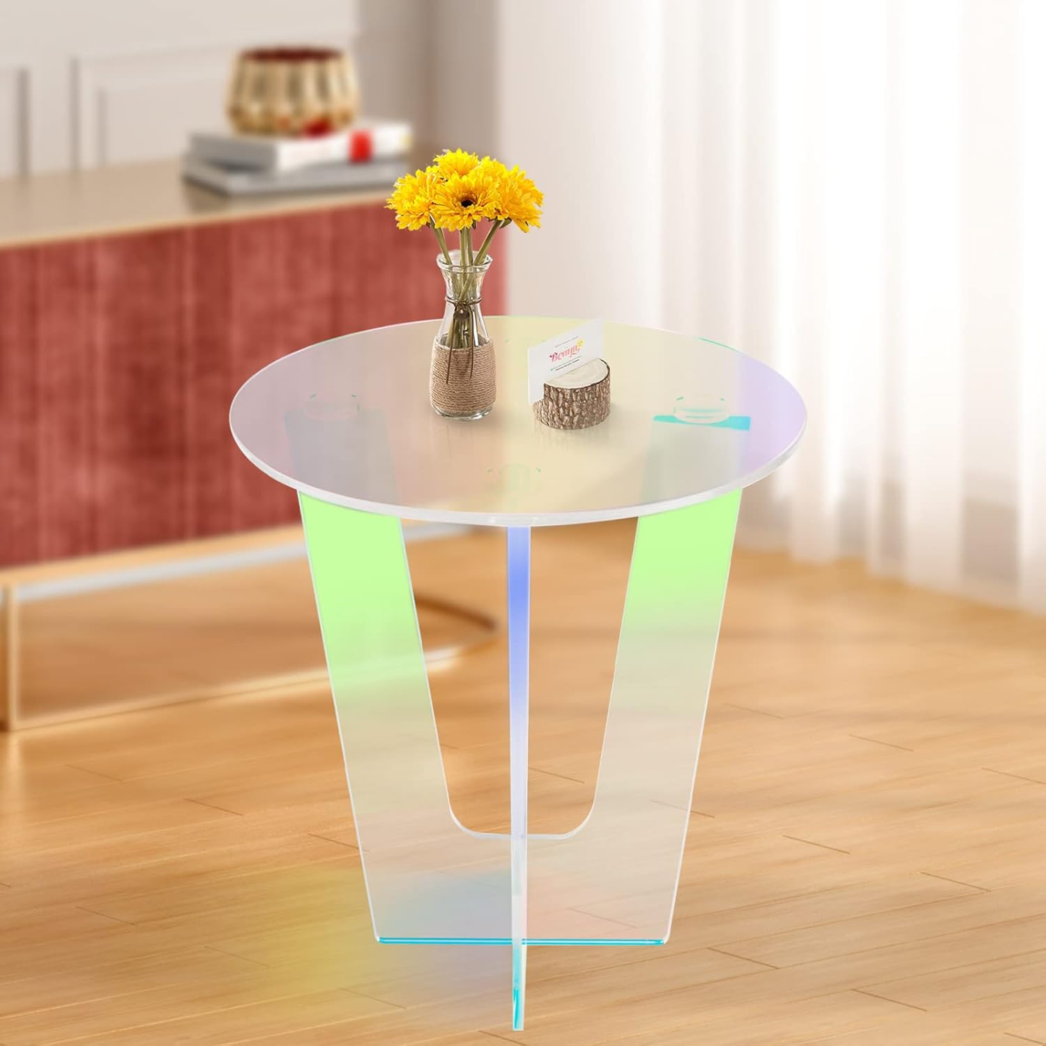 Acrylic Side Table Iridescent Rectangle Coffee Table with Storage Shelf W768449