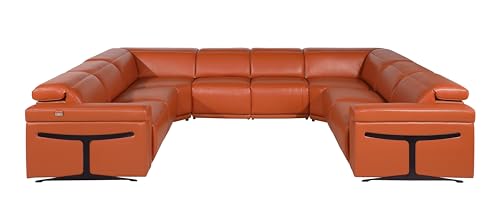 Riccardo 8-Piece Italian Leather U-Shaped Sectional Couch with Power Reclining Seats, Dark Grey G909366