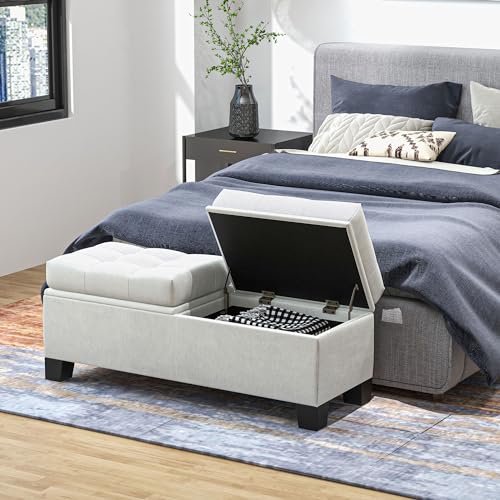 HOMCOM 46" Storage Ottoman Bench, Upholstered with Steel Frame, Gray Z949