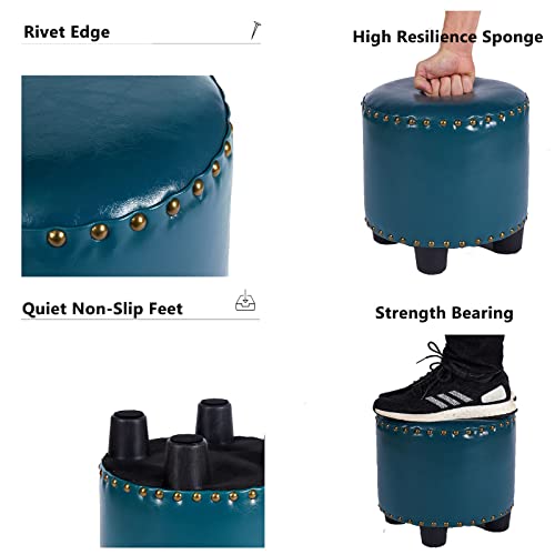 Round Rivet Footrest PU Ottoman Stackable Footstool for Living Room Bedroom T324699