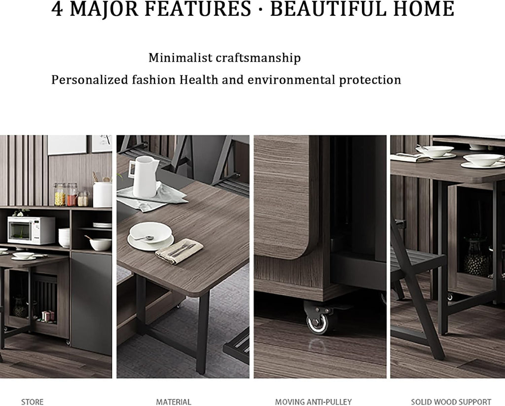 Folding Dining Table Set with 4 Chairs, 2 Wheels Z3133