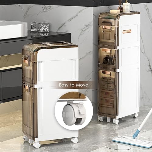 Narrow Bathroom Floor Storage Cabinet with Multi-layer Drawers and Wheels R336139