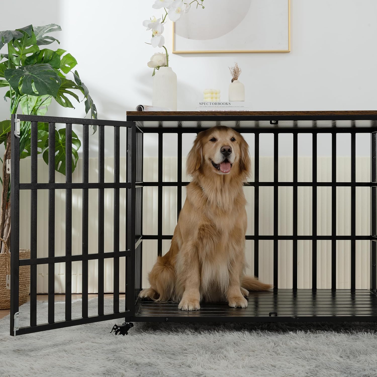Heavy Duty Dog Crate for Large Medium Dogs with Lockable Wheels T450