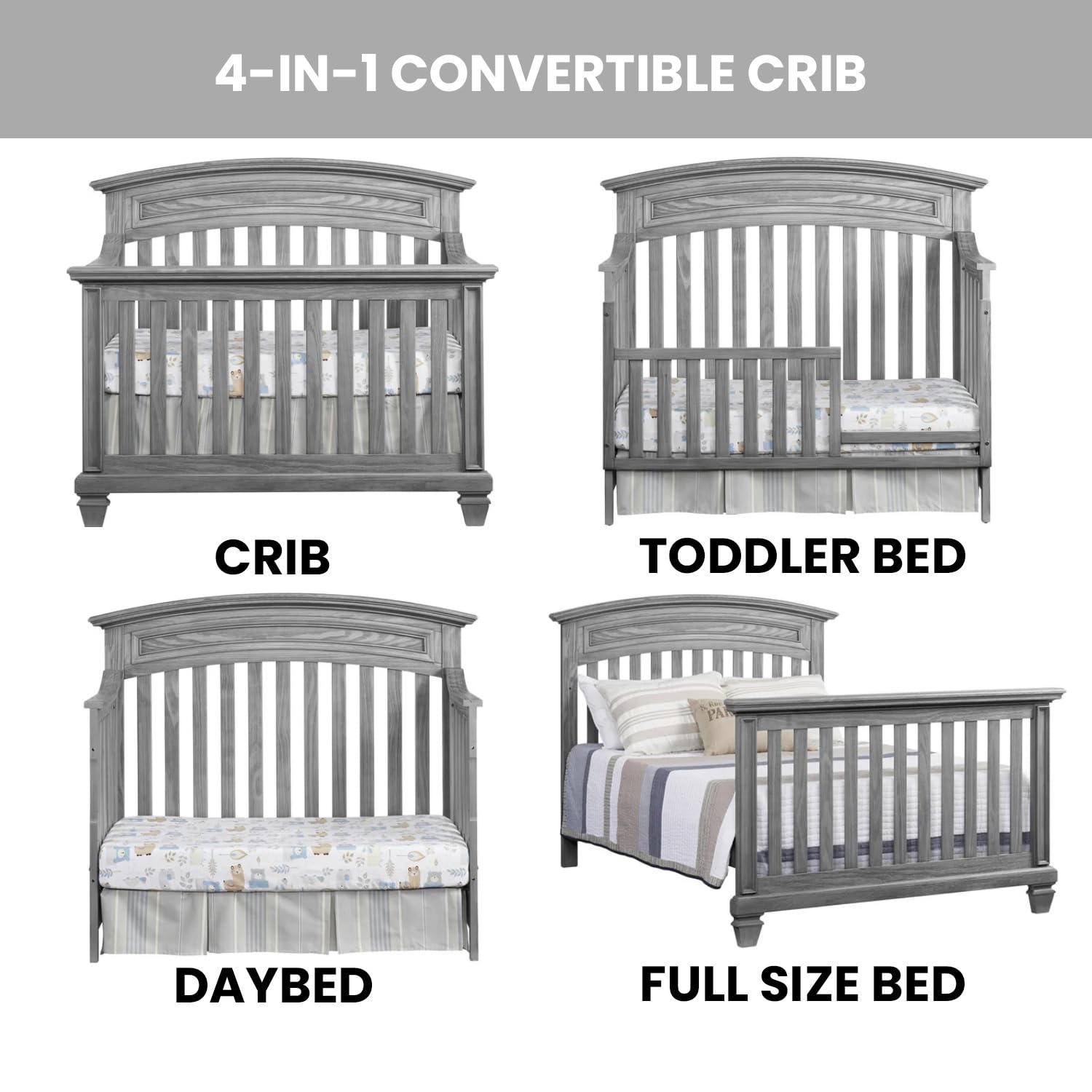Oxford Baby Richmond 4 in 1 Convertible Crib, Brushed Gray U5088