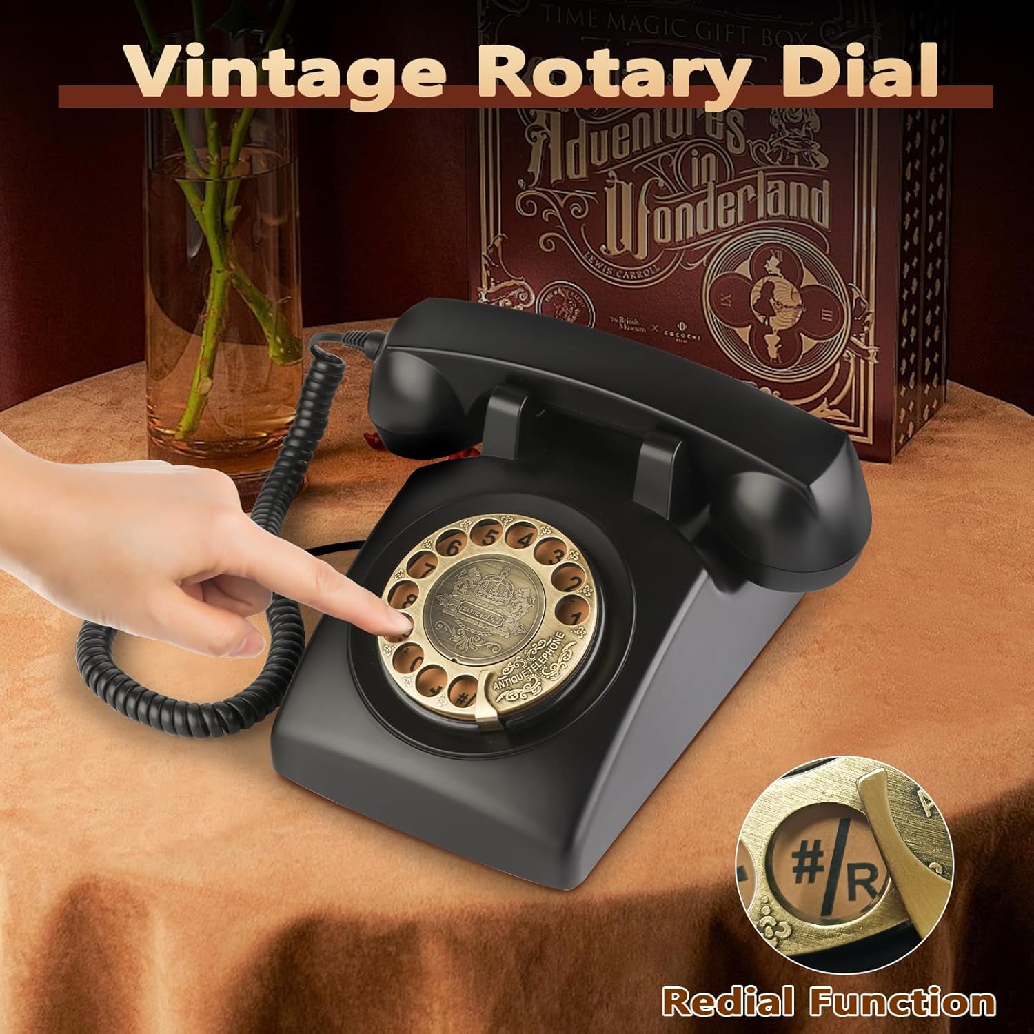 Sangyn Retro Rotary Landline Phone with Mechanical Ringer, Volume Control, Corded S2292