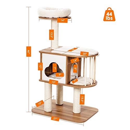 Tangkula Modern Wood Cat Tree, 46 Inches Cat Tower with Scratching Posts A163