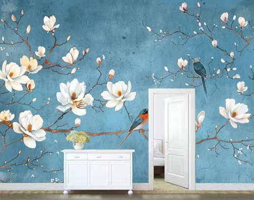 Nordic Flowers Birds Beige Wall Mural Wallpaper A372370