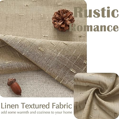 jinchan Linen Sheer Valance Double Layer Leaf Embroidered Kitchen Curtain 18 Inch Beige N884706