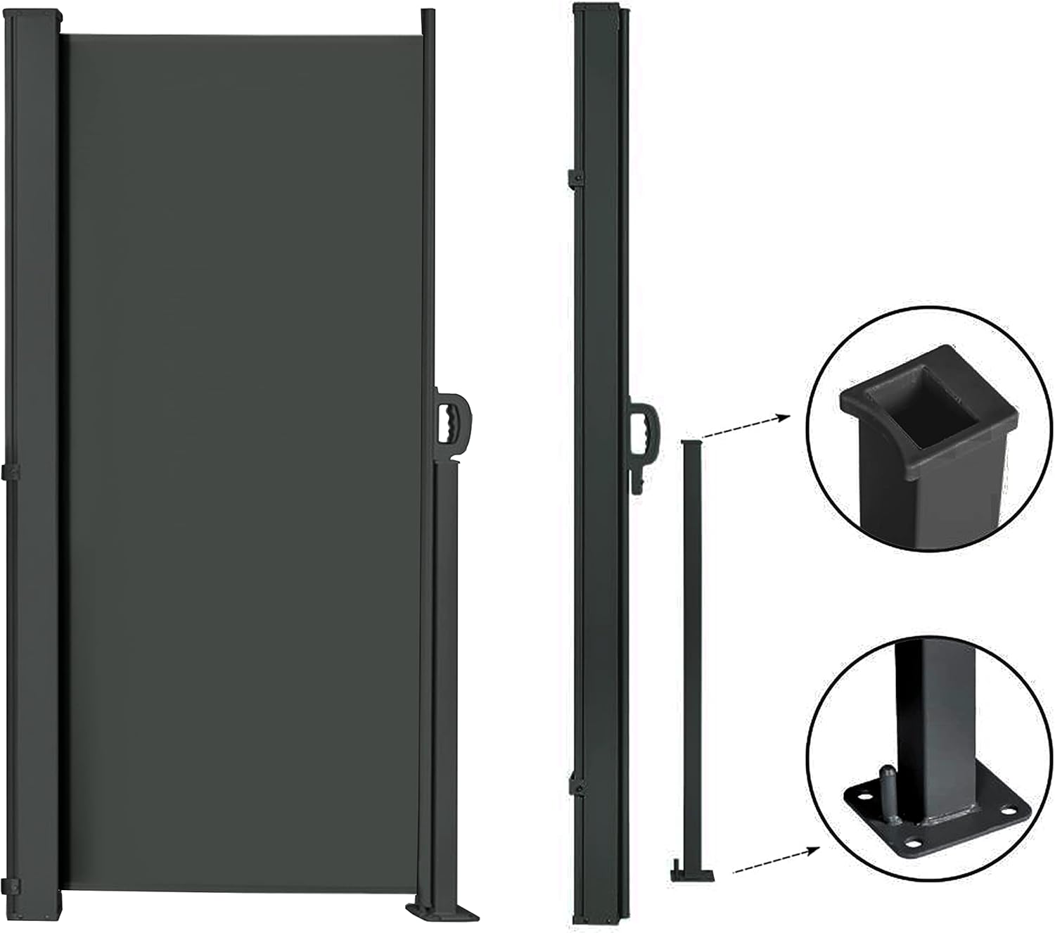 145" x 72" Retractable Side Awning Waterproof UV-Resistant Folding Privacy Screen (Gray) J226