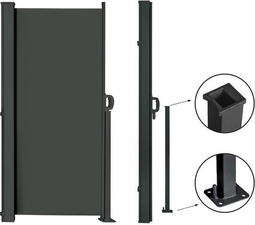 145" x 72" Retractable Side Awning Waterproof UV-Resistant Folding Privacy Screen (Gray) J226