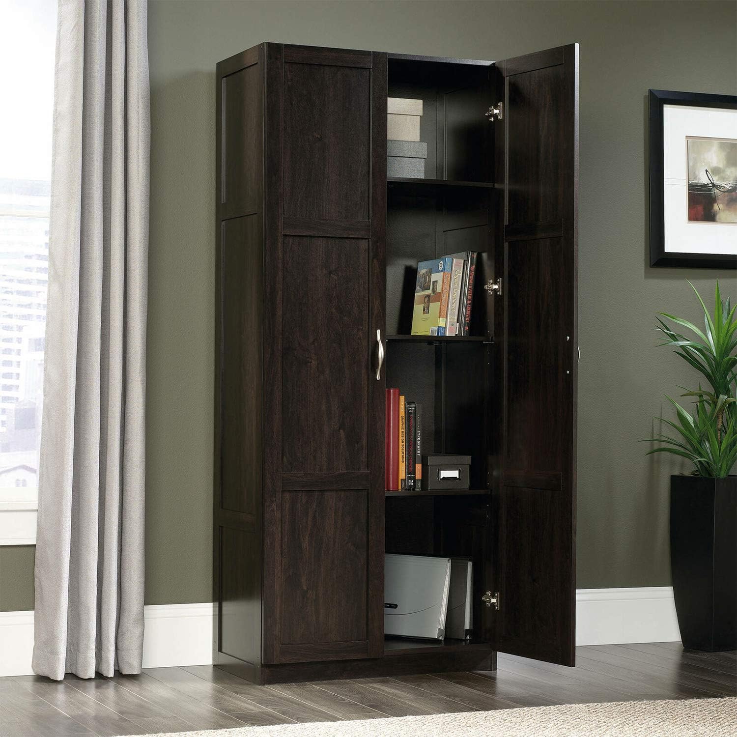 Dark Brown Tall 2 Door Pantry Cabinet Storage Cupboard P36629
