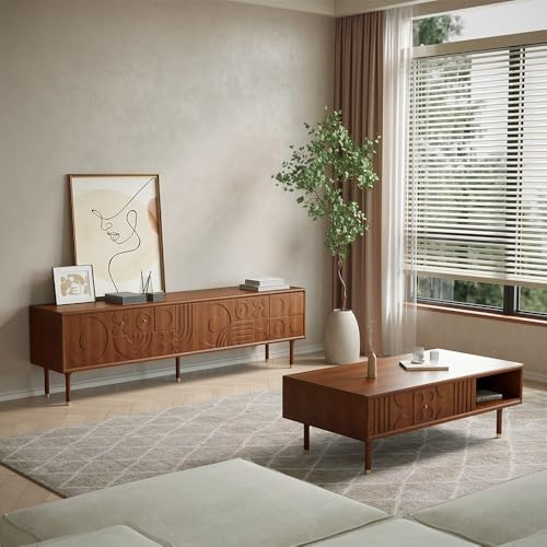 POVISON Mid-Century Modern TV Stand with Storage, Walnut, 70.87" Y977333