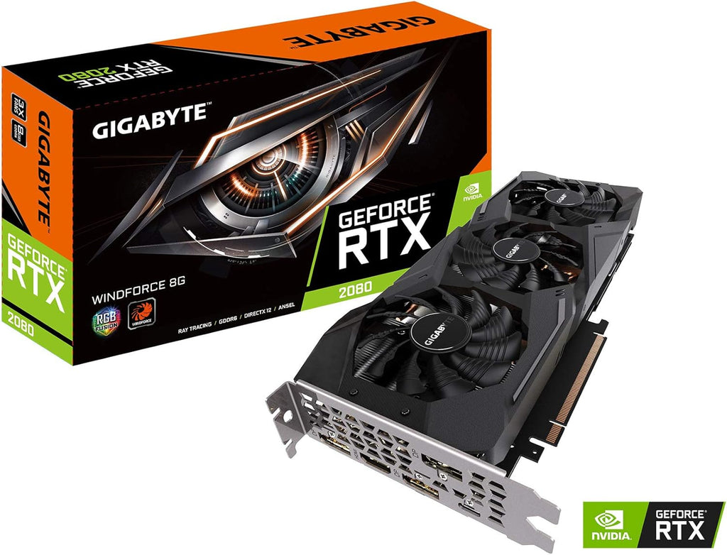 Gigabyte GeForce RTX 2080 Windforce 8G Graphics Card, 3X Windforce Fans, 8GB 256-Bit GDDR6, GV-N2080WF3-8GC Video Card