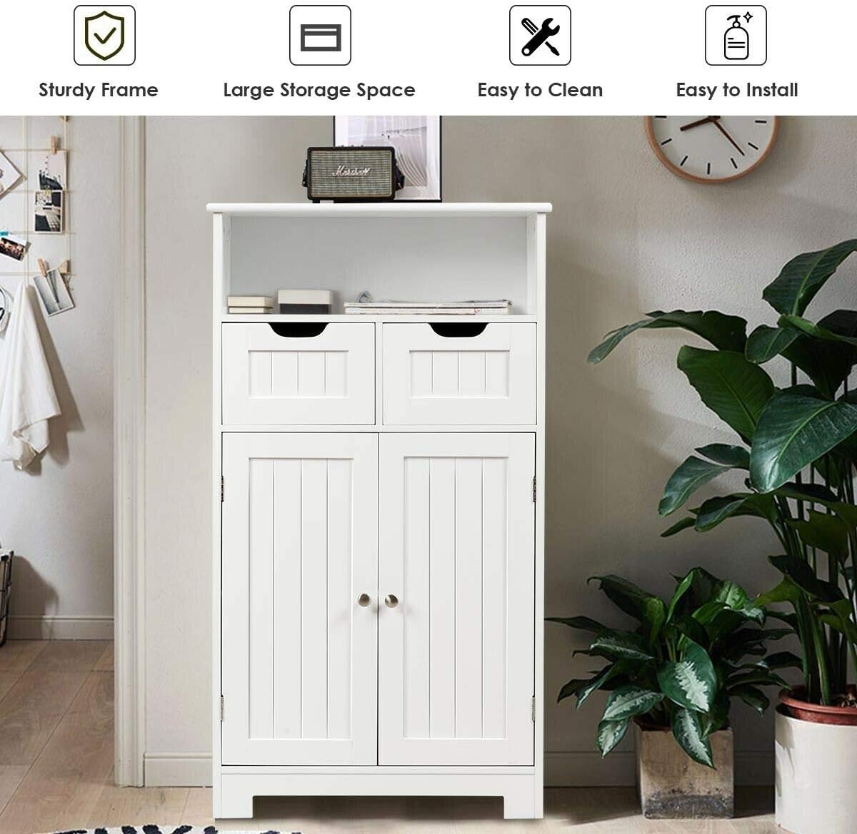 Freestanding Bathroom Floor Cabinet with 2 Drawers and 2 Doors White C559814