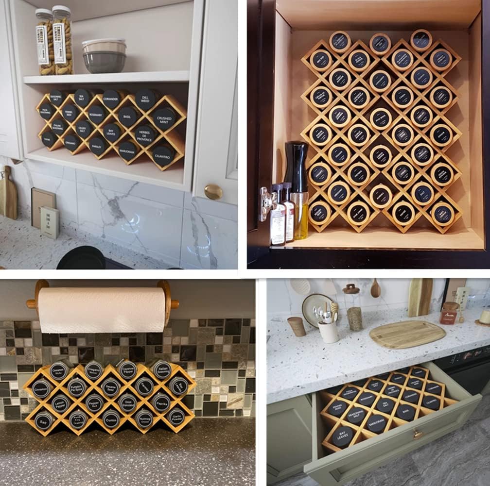 Bamboo Criss Cross Spice Rack Organizer for Cabinet, 18-Jar Tower, Jars Not Included I823