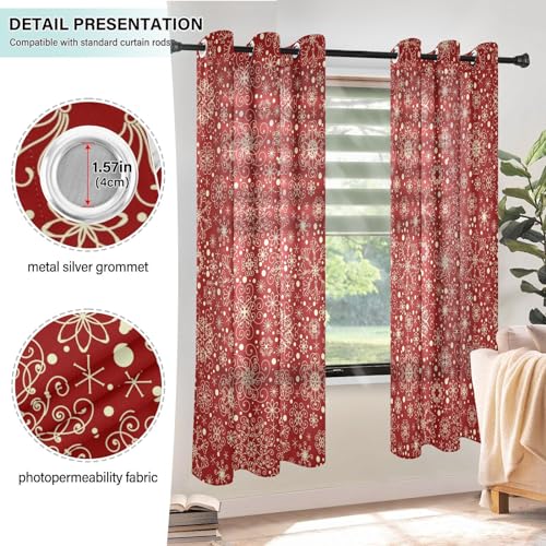 KLL Short Window Curtains 63 Inch Snowflakes Pattern 2 Panel Set R787