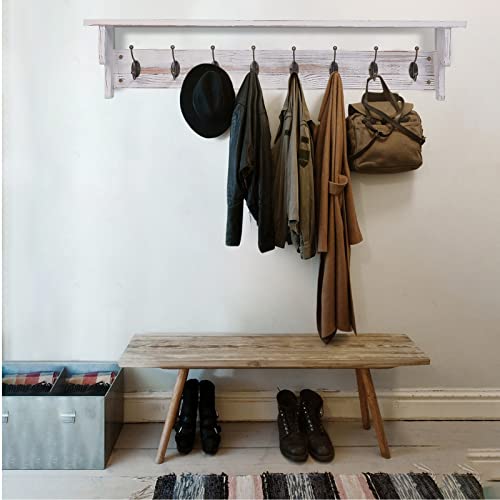 35" Wall Mount Coat Rack with Shelf, Rustic Wooden Entryway Organizer, White B979806
