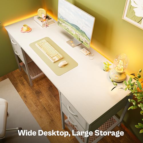 55 Inch Computer Desk with 4 Drawers, Mesh Shelf, Rustic Brown H30275