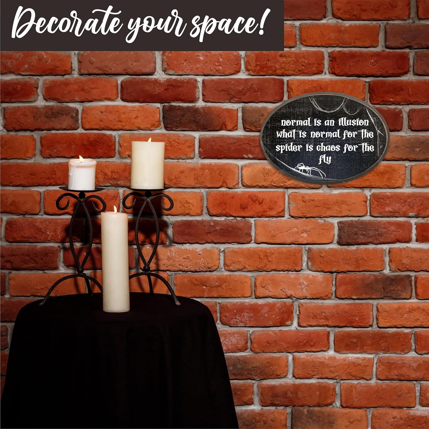 Gothic Quotes Wooden Wall Art - Normal Is An Illusion - Vintage Oval Wood Plaque with Hook Z846