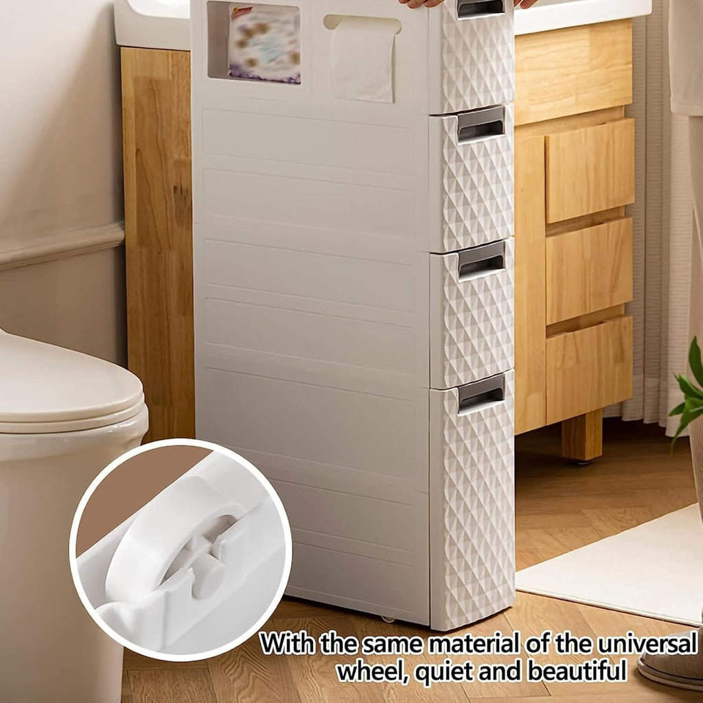 Small Bathroom Storage Cabinet with Moveable Drawers and Wheels Y637