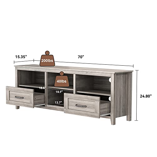 70" Farmhouse TV Stand with 2 Drawers and 4 Storage Compartments W600311