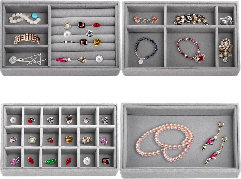 Stackable Jewelry Organizer Trays for Drawers with Removable Dividers X49693