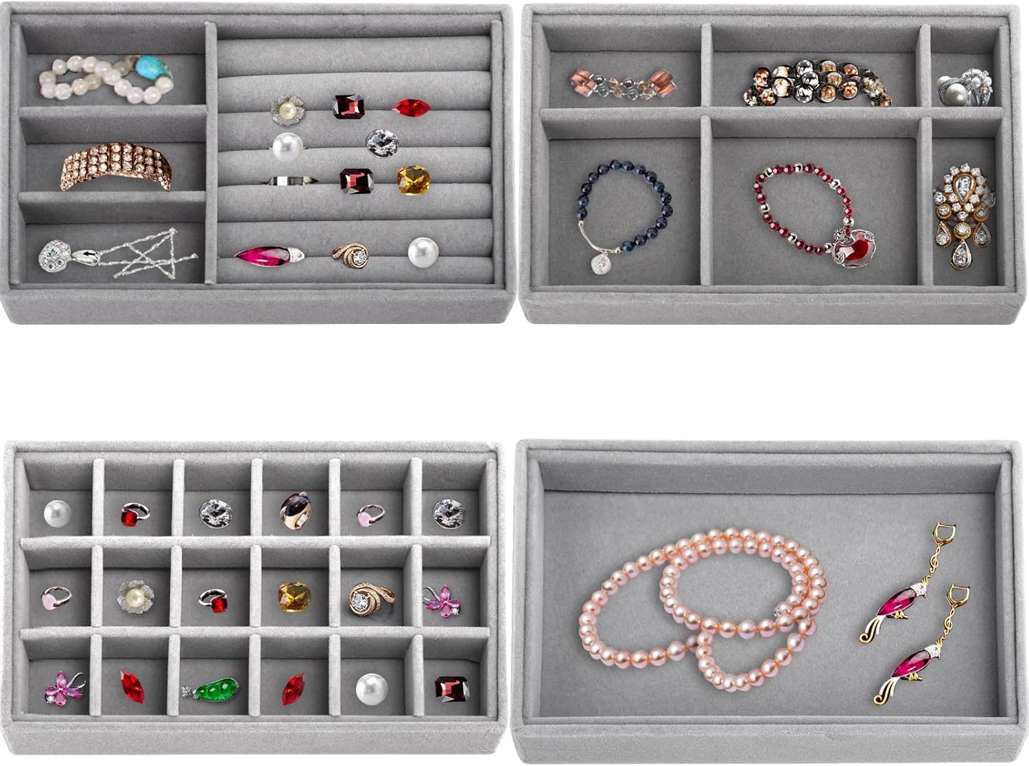 Stackable Jewelry Organizer Trays for Drawers with Removable Dividers X49693