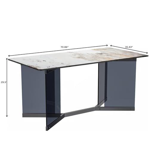 LeisureMod Oryn Series Rectangular Dining Table, 71 Inch, Medium Grey P759