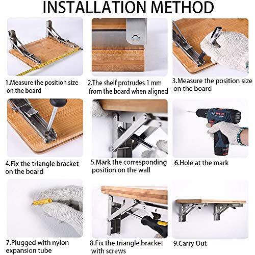 Storystore Folding Shelf Brackets Heavy Duty Stainless Steel for Bench Table B68805