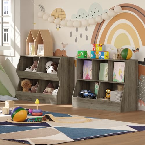 DINZI LVJ Kids Bookshelf, Wooden Toy Storage Organizer, 4 Cubby, Greige Z2289