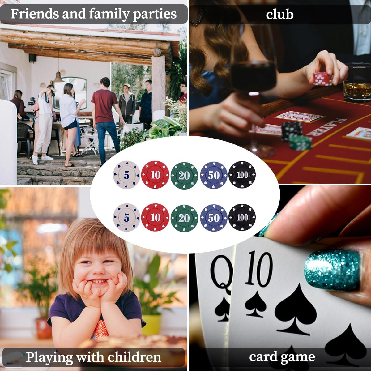 Poker Chips Set with Denominations and Holder L331380