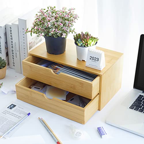 Bamboo Desk Organizer with 3 Drawers for Home Office D797