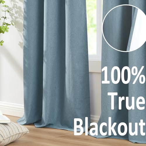 Natural Linen Blackout Curtains 84 inch Ivory, 2 Panels O402